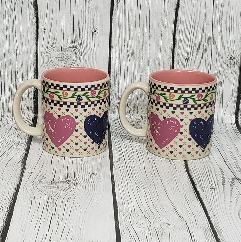 2 Vintage 1986 YFK Designs Hearts Delight Collection Mugs